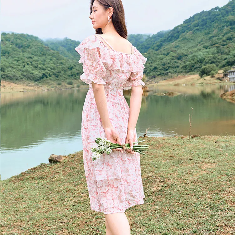 XIANGYING Short Sleeved Dresses Women's Peach Red-2