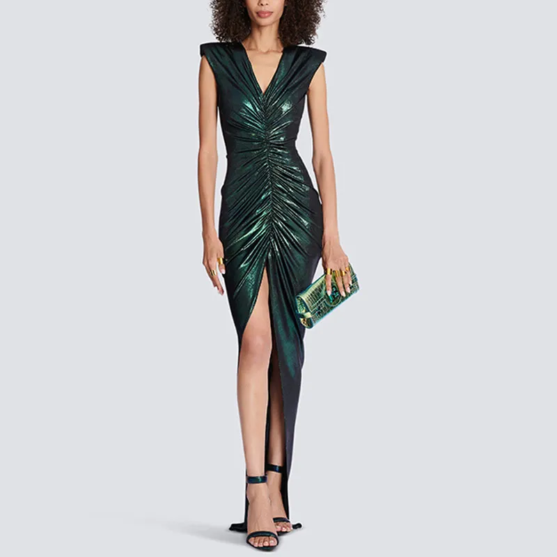 BALMAIN Glittered Ruched Dress-3