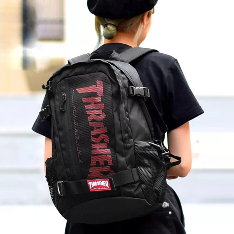 Thrasher Polyester Skateboard Bag Backpack Regular Unisex Black Red-4