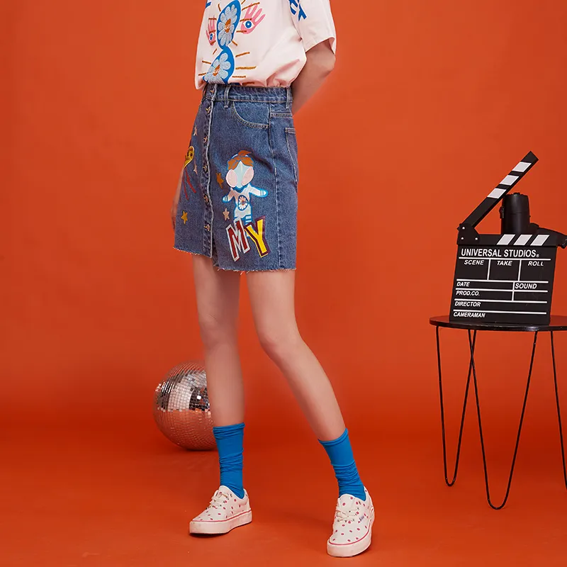 LALABOBO Cropped Skirt Dark Blue White-5