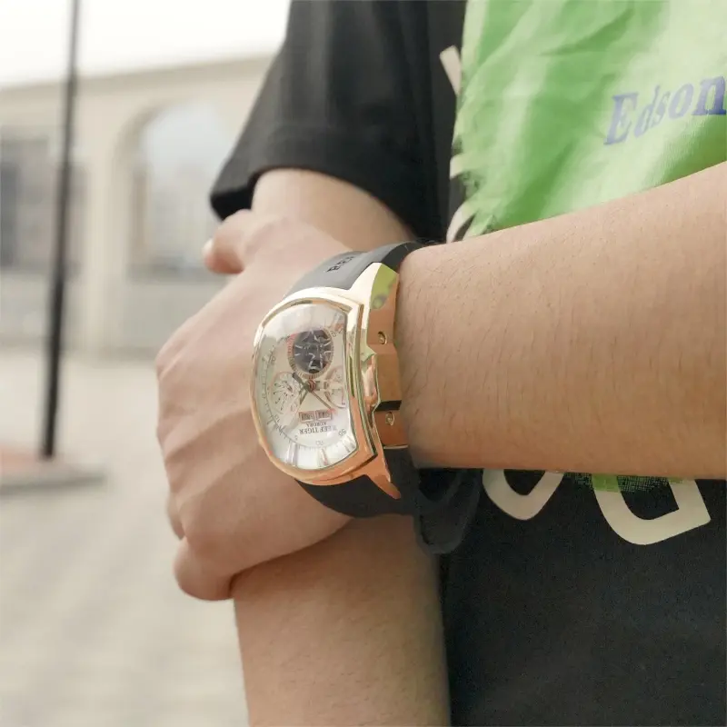 REEF TIGER Aurora Collection Tank II Automatic Mechanical Movement Watch Men's Watches White Dial-4
