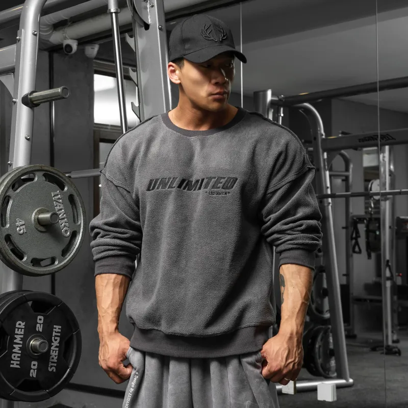 LUJIAMEN Crew Neck Loose Fit Regular Sweatshirt Men's Gray-3