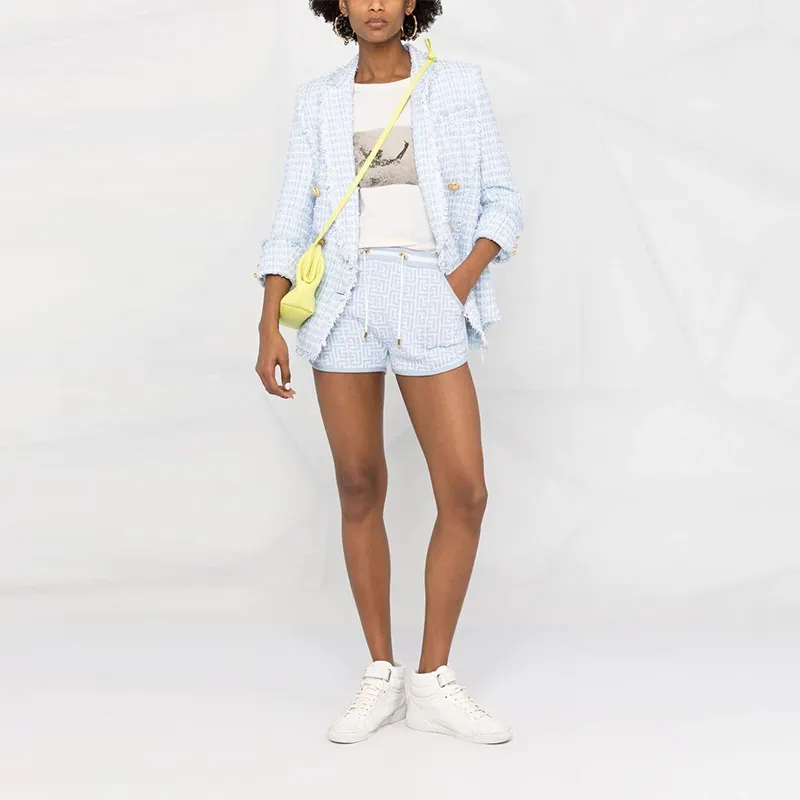 BALMAIN Monogram Jacquard Shorts 'Blanc/Pale Blue'-2