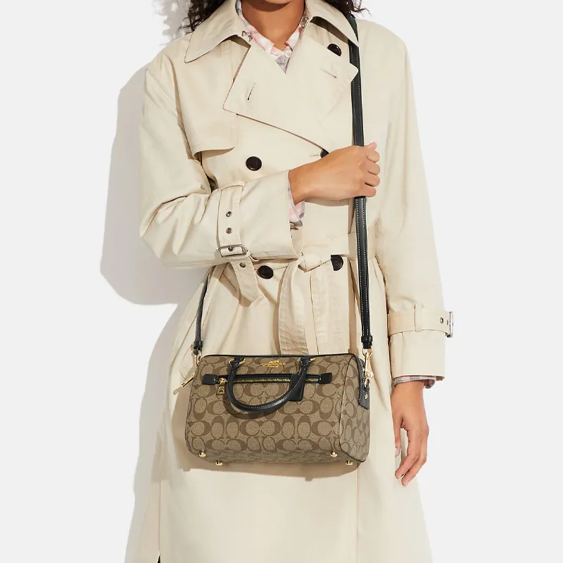 COACH Rowan Satchel Bag Medium Khaki/Black-4
