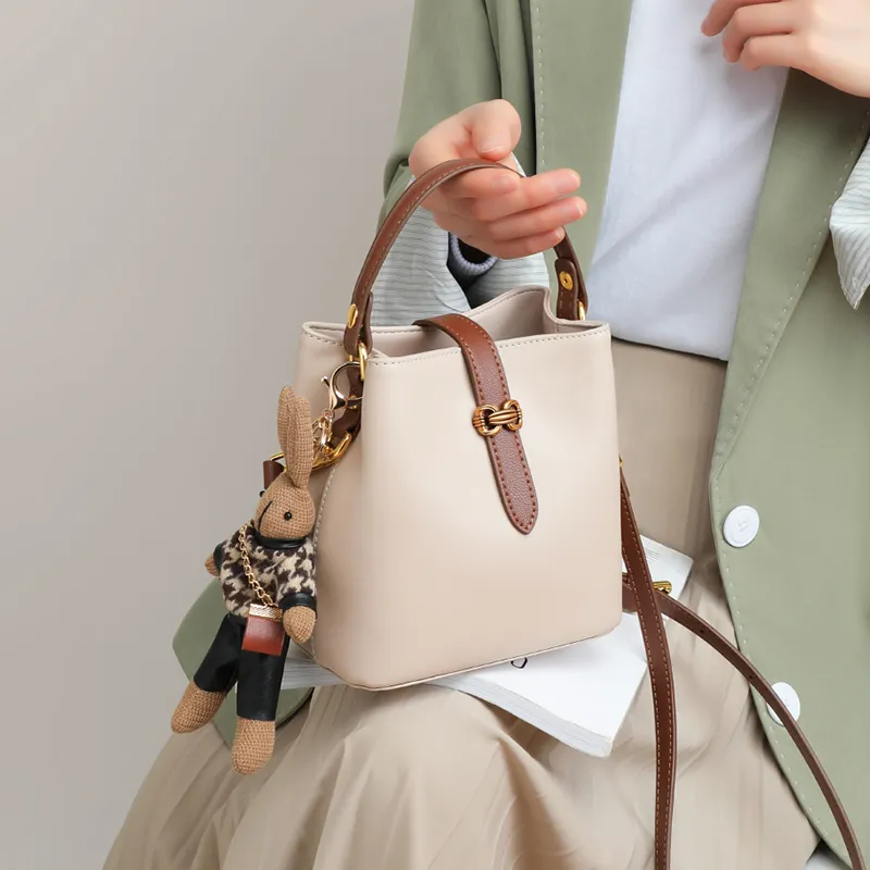 VINEY Cow Leather Handbag Crossbody Bag Shoulder Bag Bucket Bag Regular Women's Sea Salt White-3