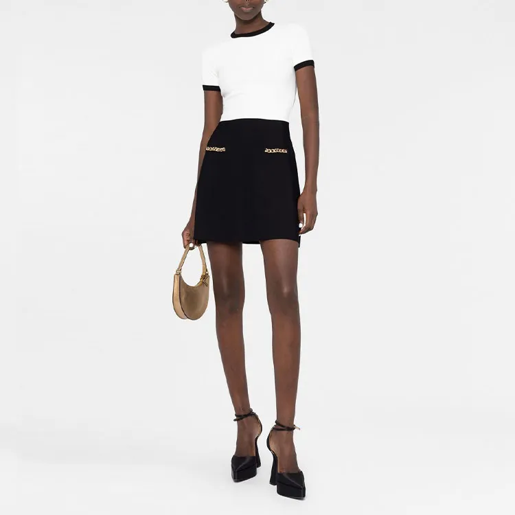 Valentino SS23 Short Sleeved Dress Women's Black White-1