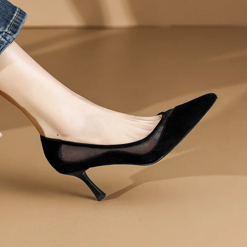 CAMEIDO Slim Heel High Heels 7.5cm Women's Black-1