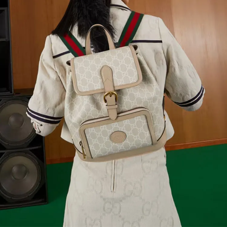 GUCCI GG Leather Backpack Unisex White/Beige-8