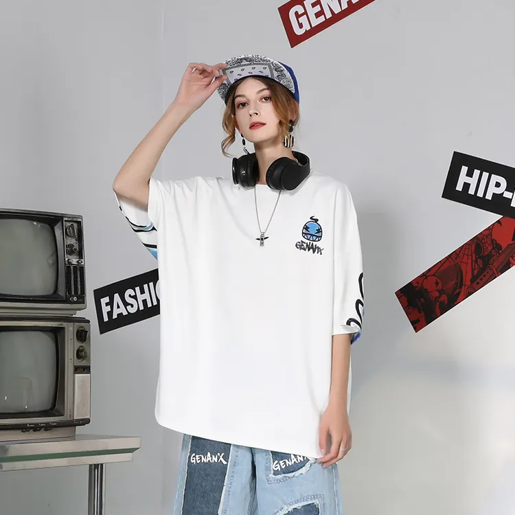 GENANX Straight Elbow Length Sleeved T Shirt Unisex White-2