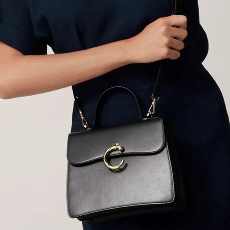 CARTIER Panthère De Cartier Calfskin Shoulder Bag Crossbody Bag Handbag Mini Women's Black-7