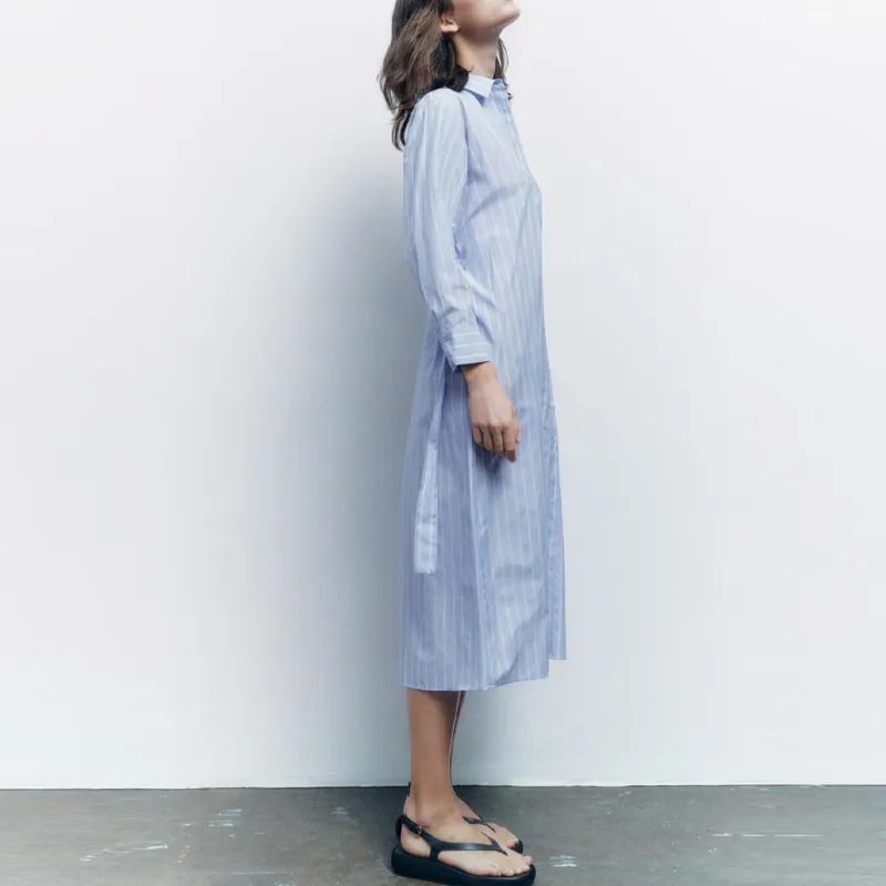 ZARA Long-Sleeved Dresses Women's Stripes-3