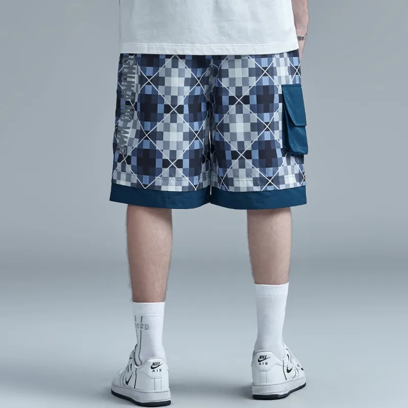 Guuka Casual Shorts Men Blue Plaid-4