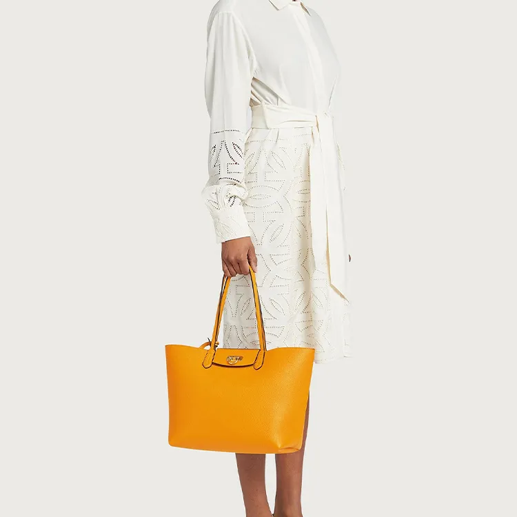 FERRAGAMO GANCINI Stamped Calfskin Tote Bag Shopping Bag Shoulder Bag Handbag Small Size Women's Orange-6
