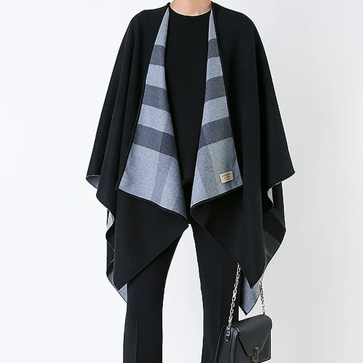 Burberry Women's Wool Check Poncho Cape Black-1