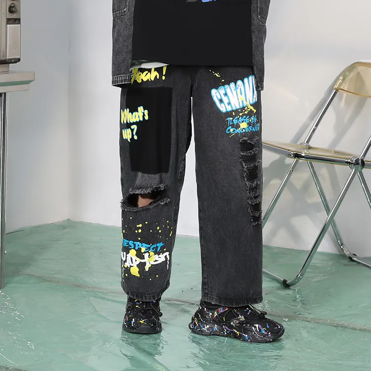 GENANX Straight Jeans Unisex Black Gray-2