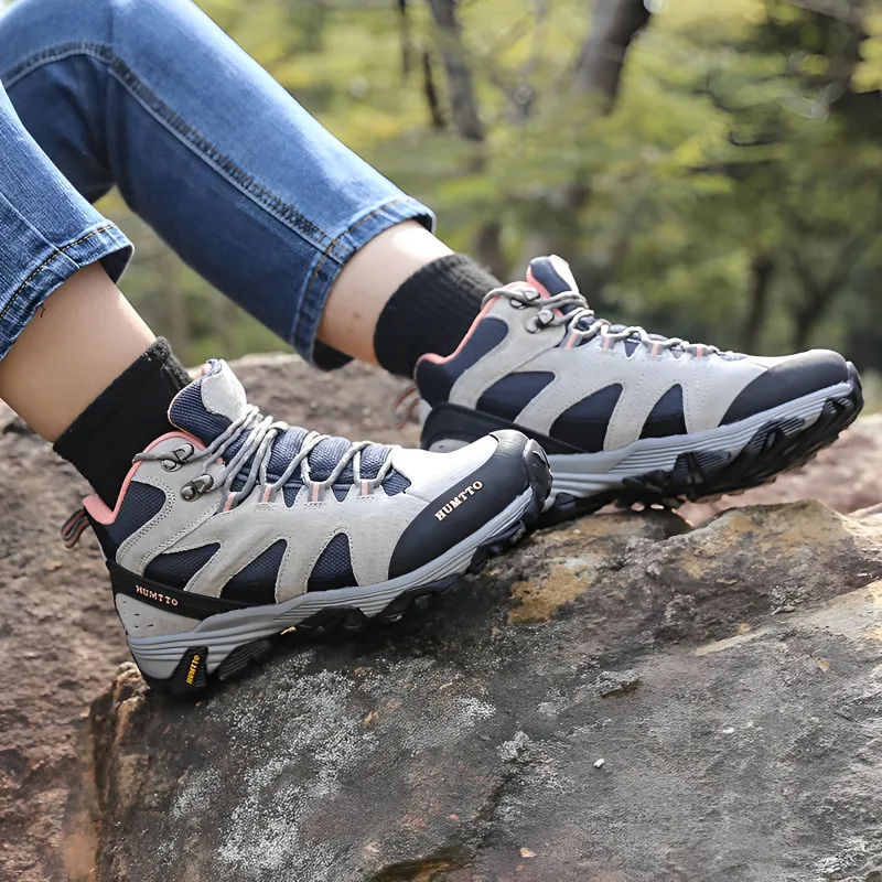 HUMTTO Cushioning Anti Slip And Wear Resistant High Top Outdoor Shoes Women's Gray Pink-6