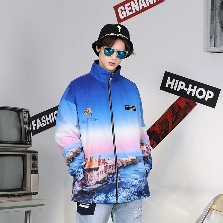 GENANX Loose Fit Jacket Unisex Print Blue-2