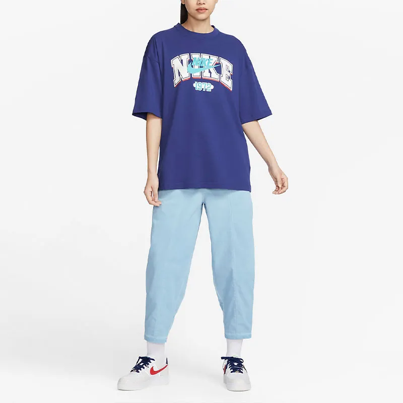 Nike Drop Shoulder Sleeve T Shirt Women's Fitness Blue-2