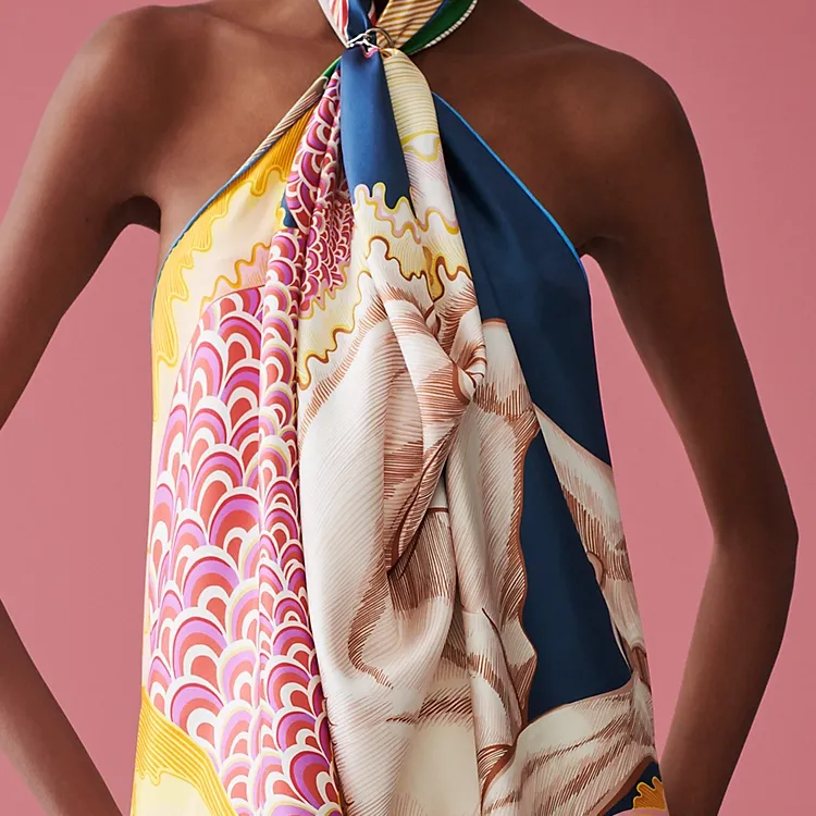 HERMES Cheval Sirene Double Face Silk Scarves Women's-3