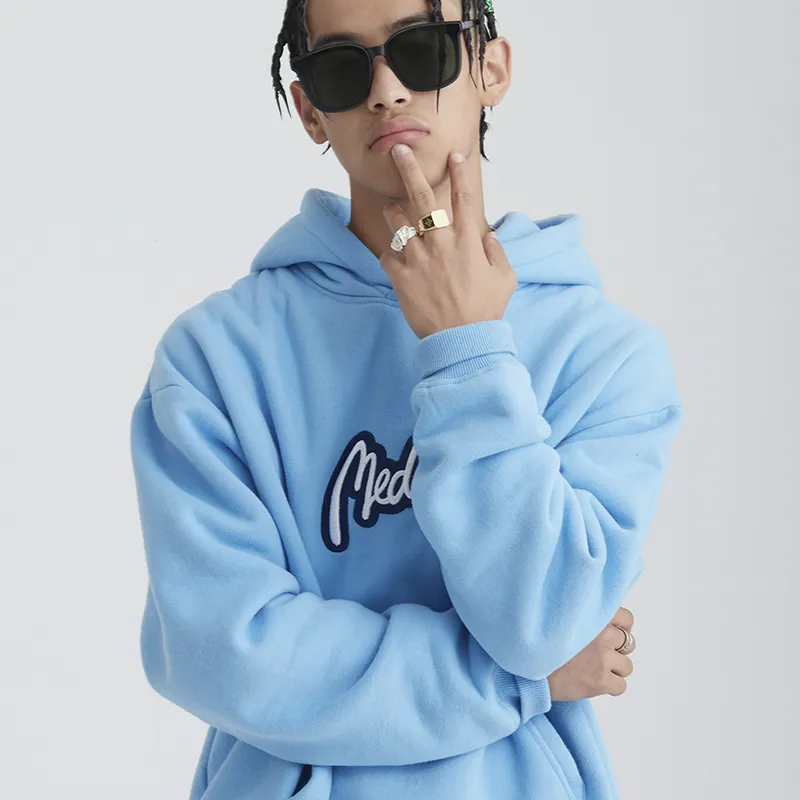 MEDRIA Hooded Loose Fit Sweatshirt Winter Unisex Carolina Blue-4