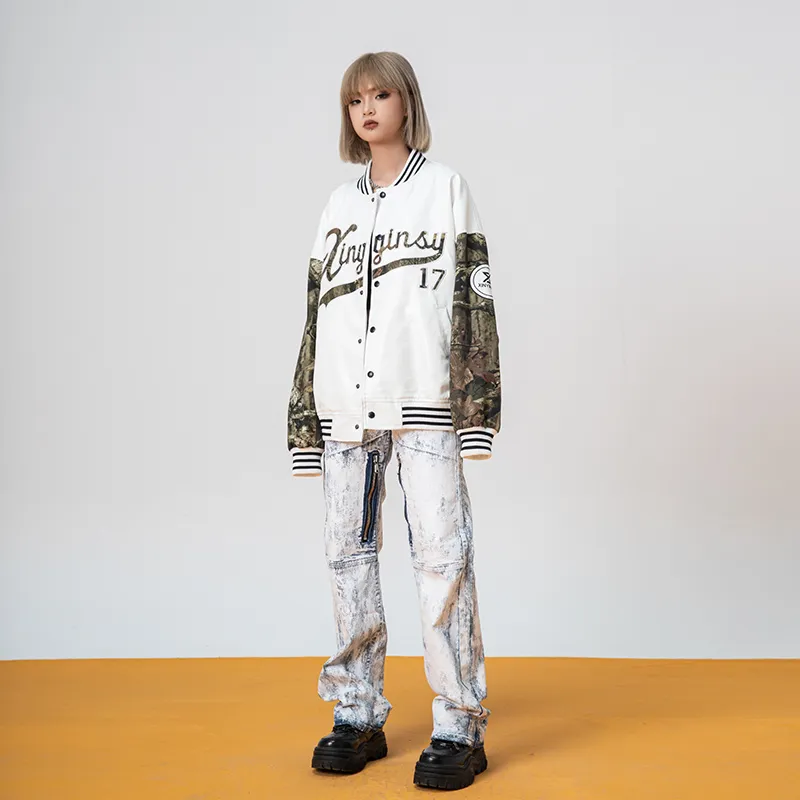 XINYINSU Baseball Jacket Unisex White-5