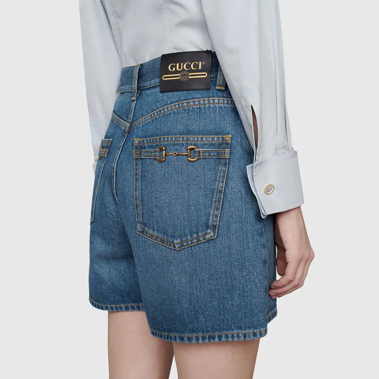 GUCCI Horsebit detail Denim Shorts-4
