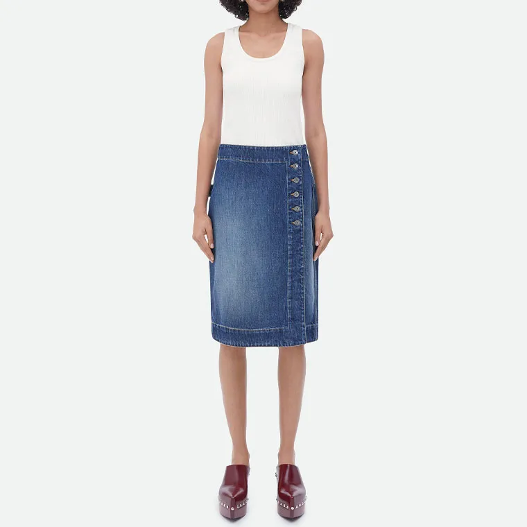 Bottega Veneta Denim Long Skirts Women's Blue-2