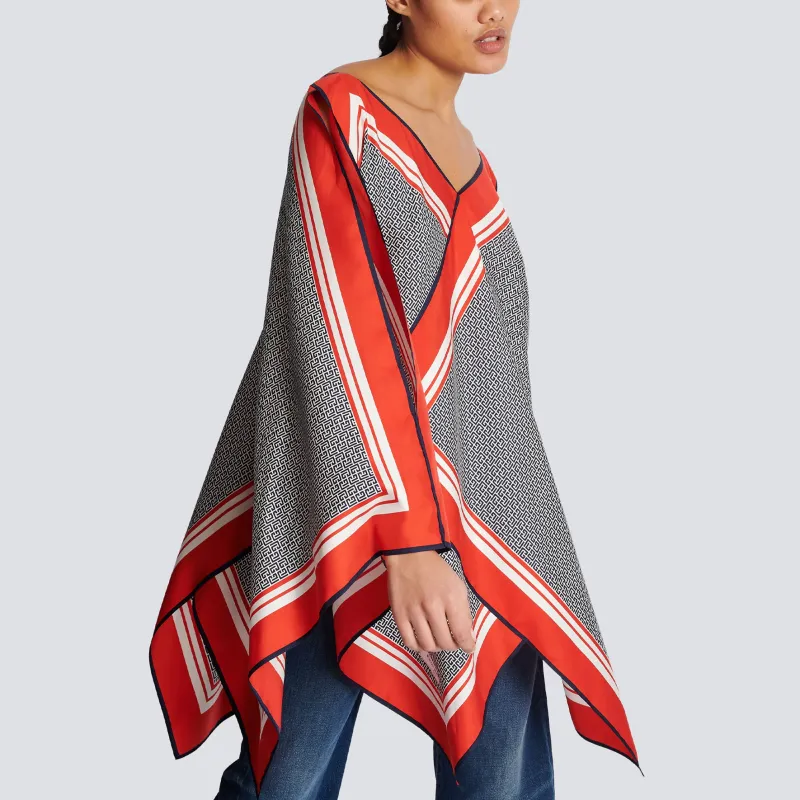 BALMAIN Monogram print Silk Scarf Dress-5