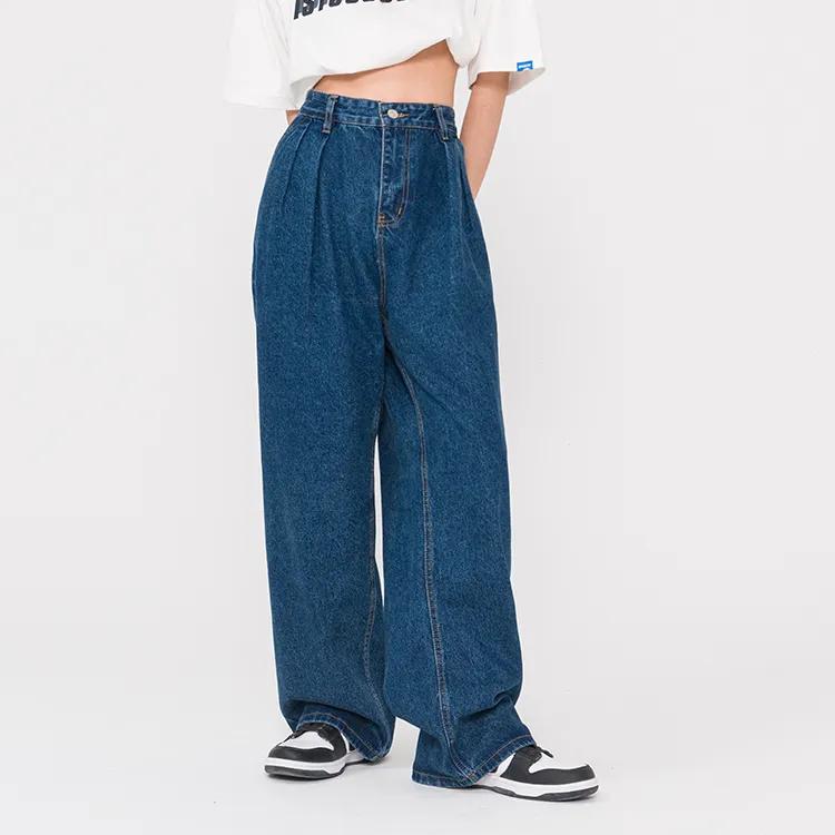 ISaluteU Wide Leg Jeans Unisex Dark Blue-2