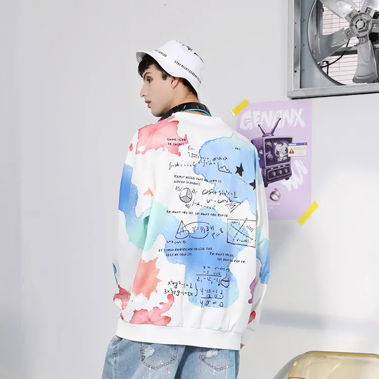 GENANX Crew Neck Loose Fit Regular Sweatshirt Spring Summer Fall And Winter Unisex White Blue-4