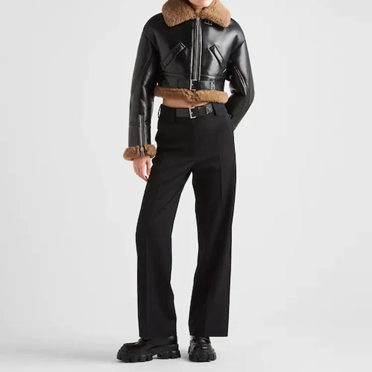PRADA Leather Jackets Women's Black-1