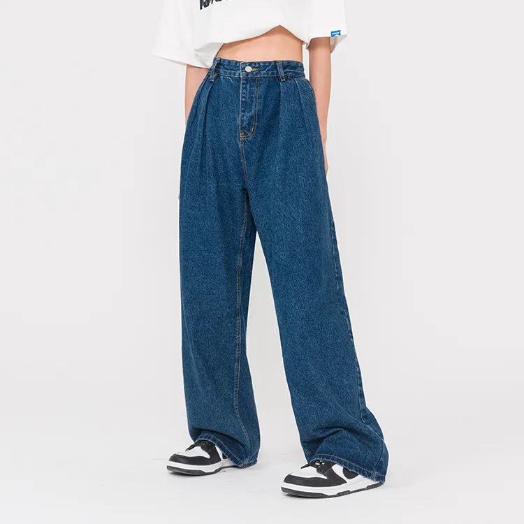 ISaluteU Wide Leg Jeans Unisex Dark Blue-8