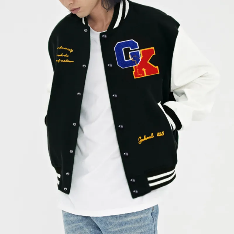 GUKUUL Baseball Jacket Unisex Back To School Season Black-2
