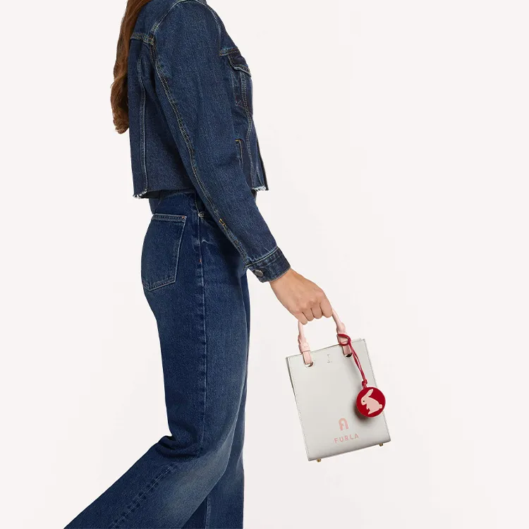 Furla Varsity Style Calfskin Tote Bag Shopping Bag Shoulder Bag Crossbody Bag Handbag Mini Women's Red-4
