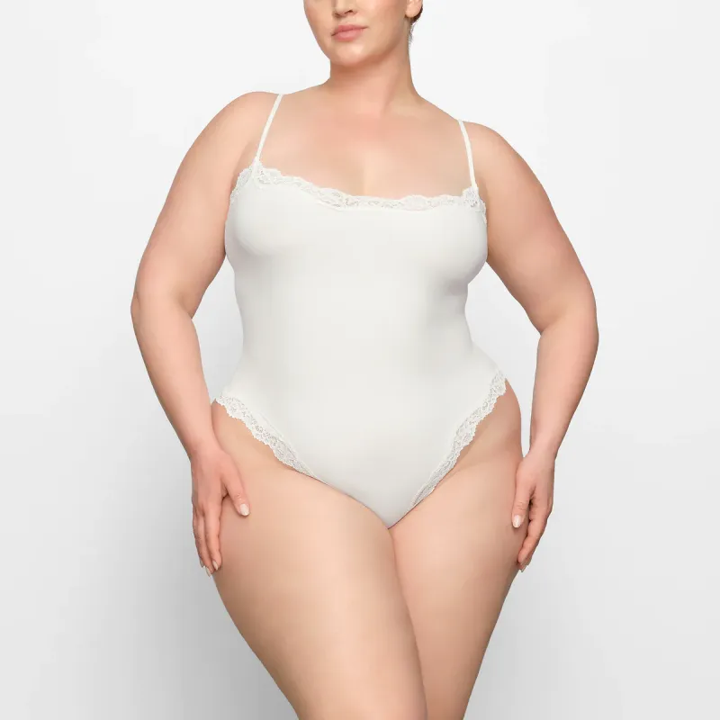 SKIMS FITS EVERYBODY CORDED LACE CAMI BODYSUIT Bodysuits Women's Marble/White-1