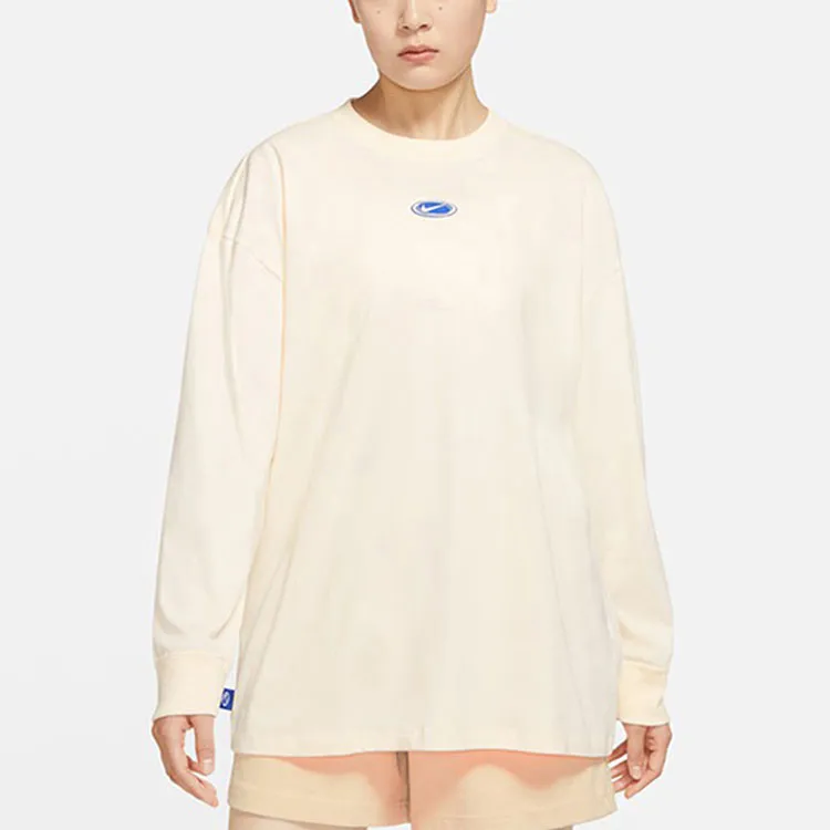 Nike Women'ss Knit Pullover Retro Crewneck Sport T-Shirt Beige-2