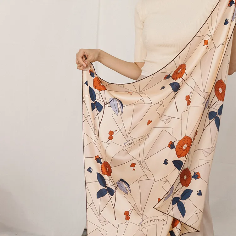 LOST PATTERN 100% Mulberry Silk Scarves Women's Khaki-4