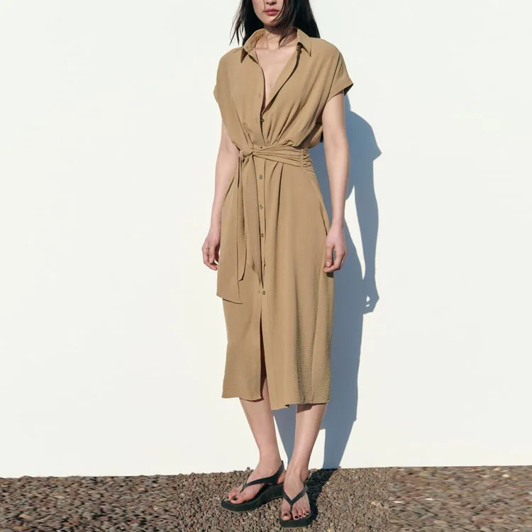 ZARA Short-Sleeved Dresses Women's Beige-3