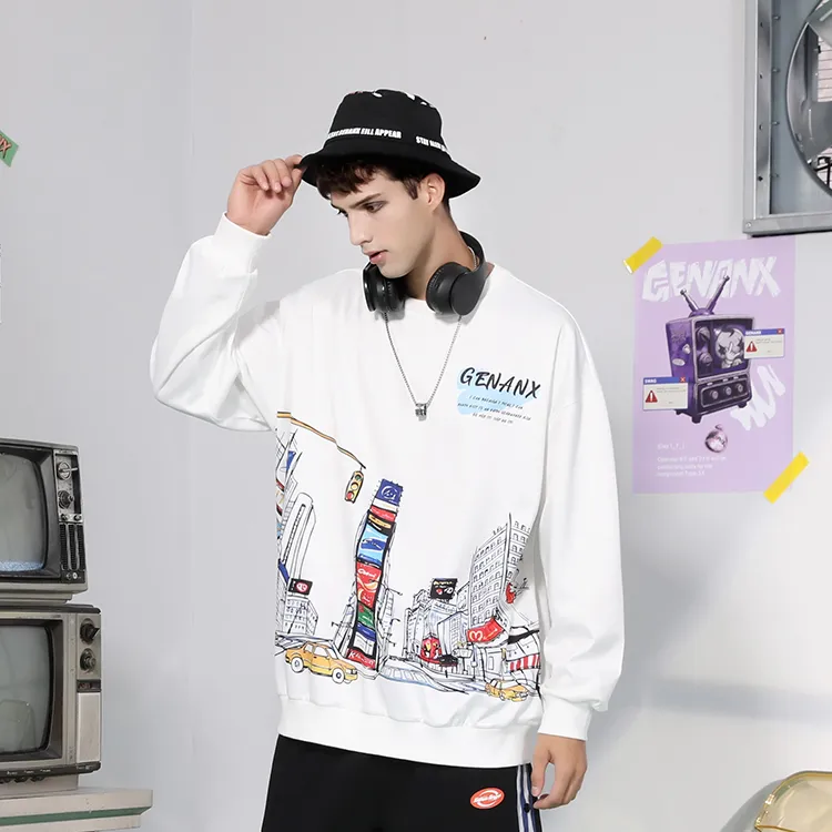 GENANX Crew Neck Loose Fit Heavyweight Sweatshirt Unisex White-4