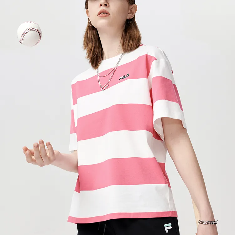 FILA FUSION T Shirts Women's Pink White Multicolor-3