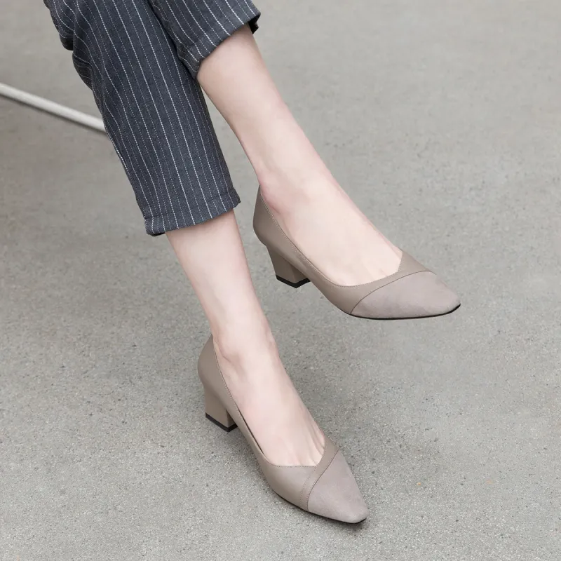 CAMEIDO Chunky Heel High Heels 5.5CM Women's Gray-3