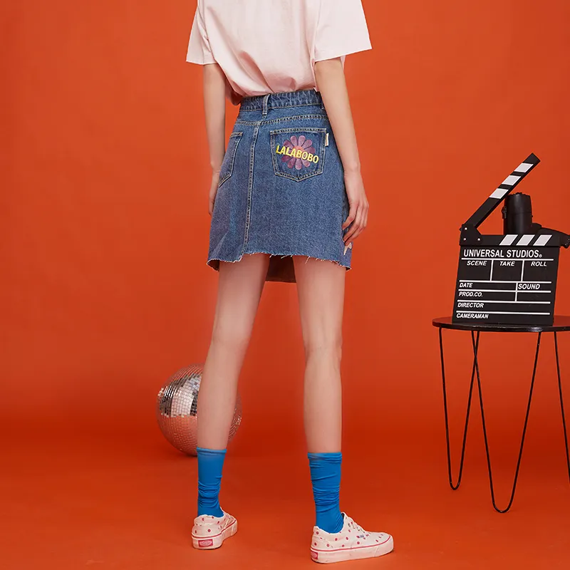 LALABOBO Cropped Skirt Dark Blue White-3