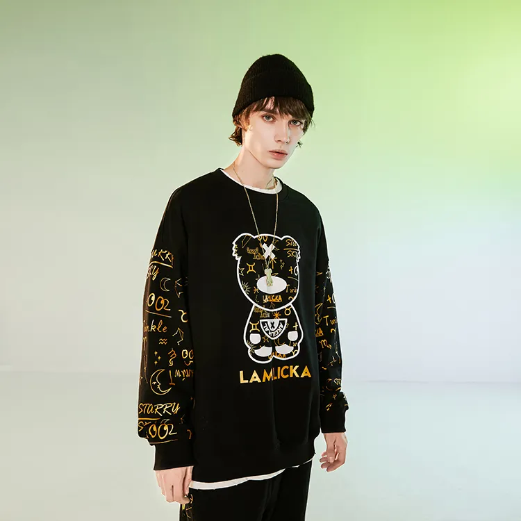 LAMLICKA Crew Neck Loose Fit Regular Sweatshirt Unisex Black-3