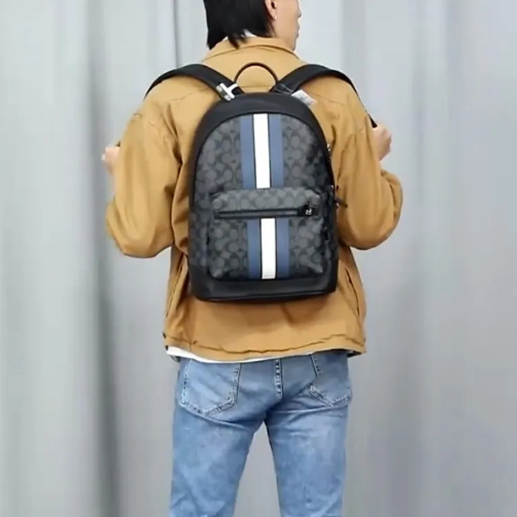 COACH West Backpack In Signature Canvas With Varsity Stripe-5