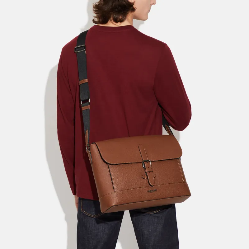 COACH Hudson Cow Leather Messenger Bag Shoulder Bag Crossbody Bag Large Size Men's Dark Brown-3