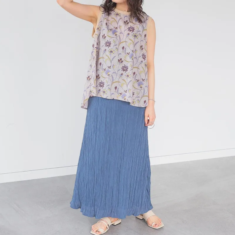 Beams Casual Long Skirts Women's Stone Blue-2