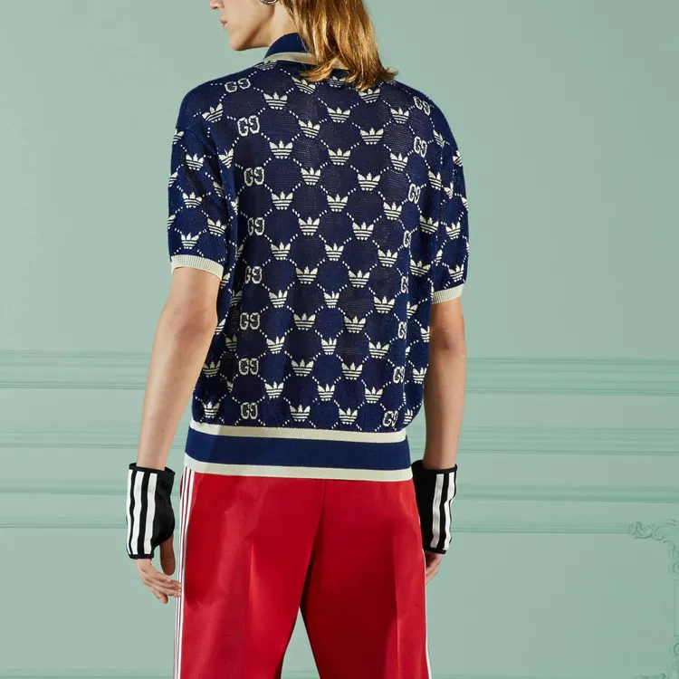 Adidas Originals X GUCCI Polo Shirts Men Blue-2