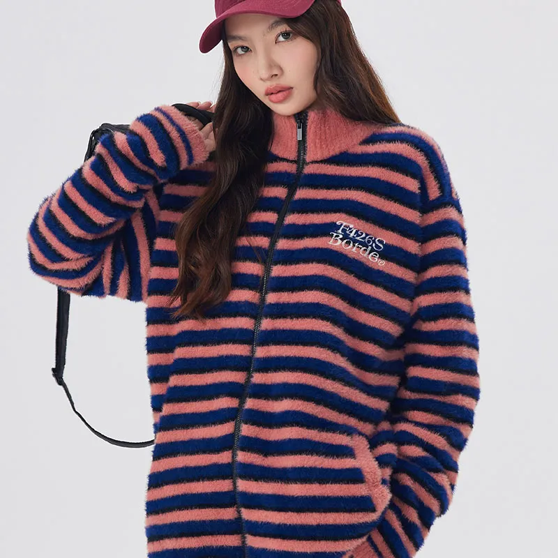 F426 Knitwear Unisex Blue Pink Stripes-2