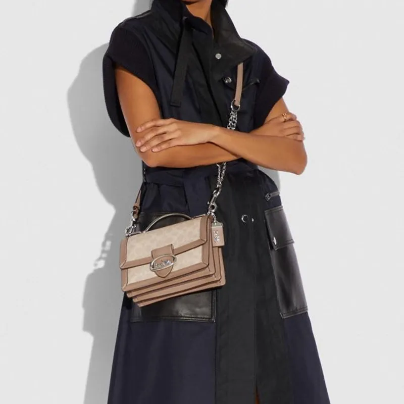 COACH Riley Leather Handbag, Crossbody Bag, Shoulder Bag Trumpets Women's Light Sandy Brown-4
