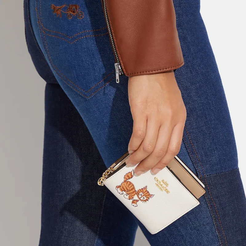 COACH Snap Wallet Refined Pebble Leather Card Holder Wallet Women's Chalk White-2